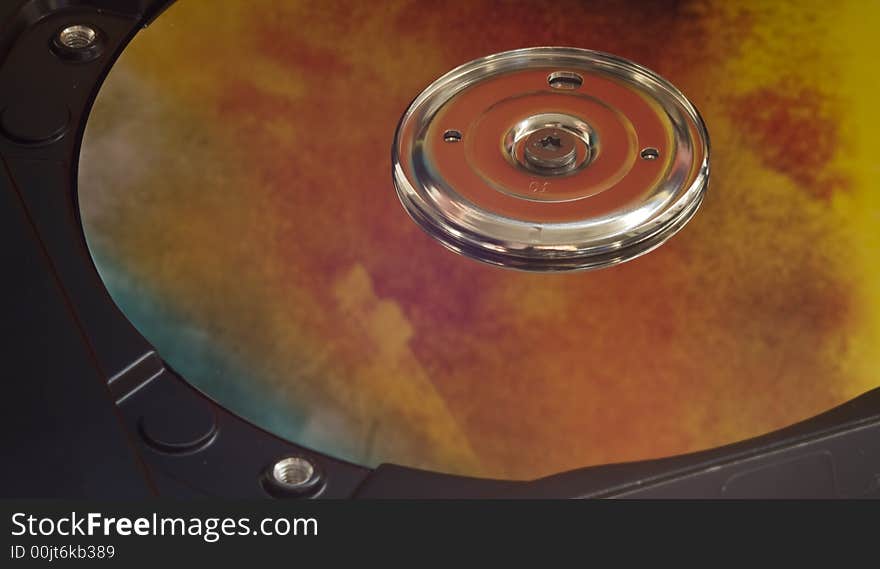 Surface of hard drive with burning reflection. Surface of hard drive with burning reflection