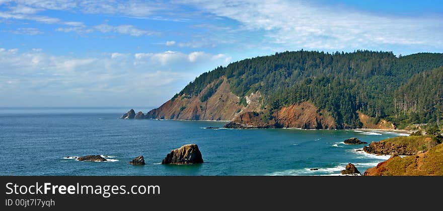 View of Cannon Beach Oregon as seen from Ecola Park looking South