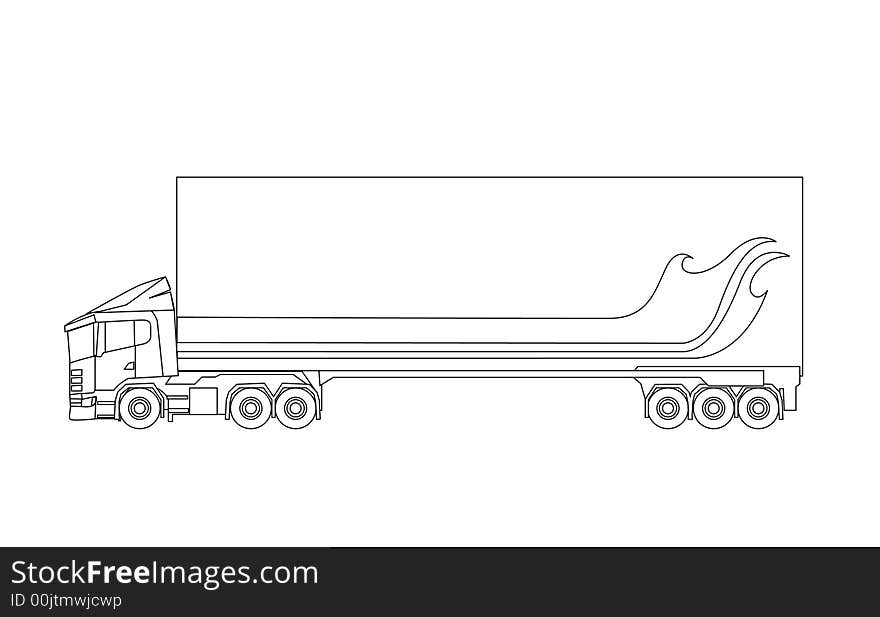 Black and white illustration of a lorry