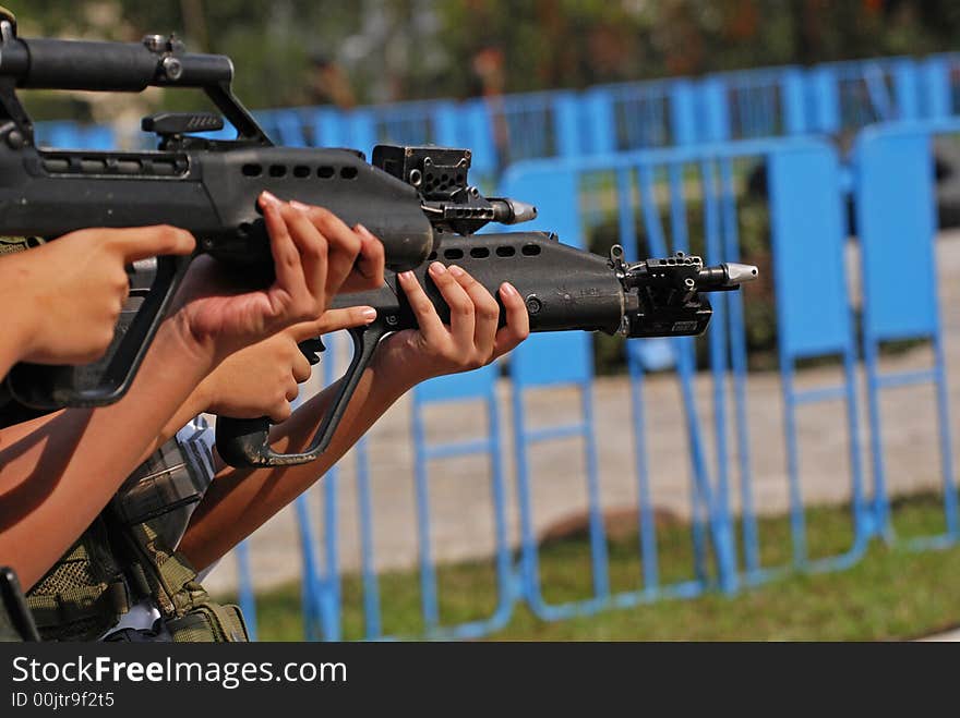 Man testing the rifle