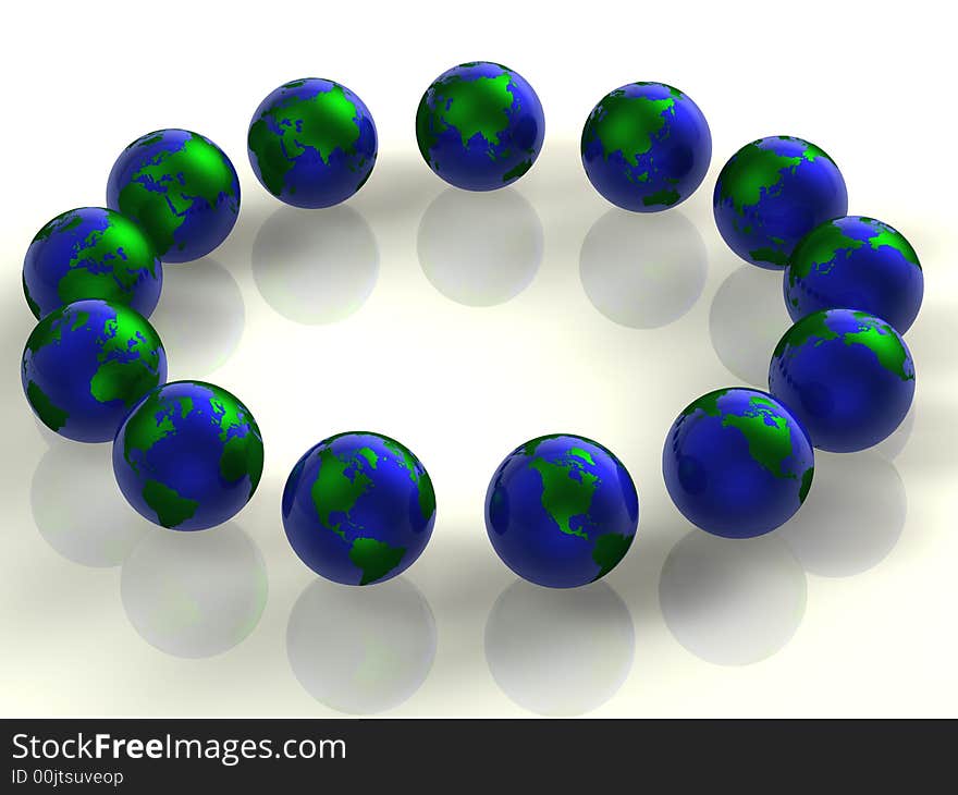 Time zone 12 spheres on a white background. Time zone 12 spheres on a white background