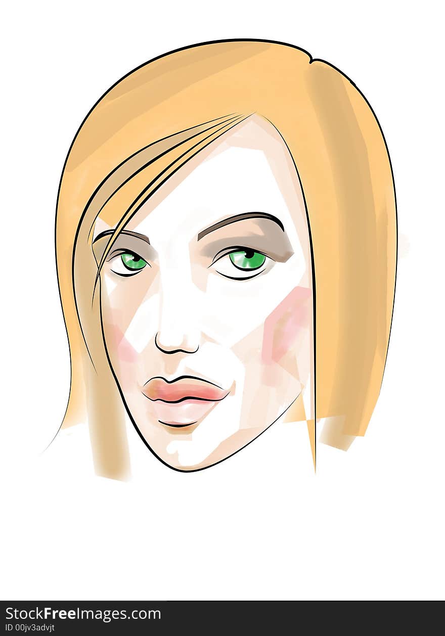 Portrait of a beautiful lady. Colour and black outline. Portrait of a beautiful lady. Colour and black outline.