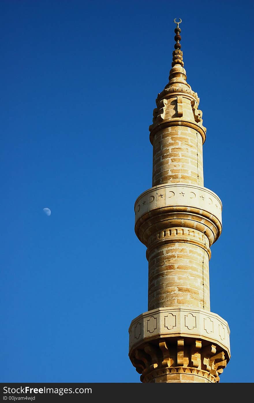 The minaret of the old mosque of Rhodes, Greece, Europe.