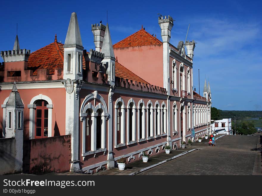 Old rose house in Obidos Amazonian city - North of Brazil