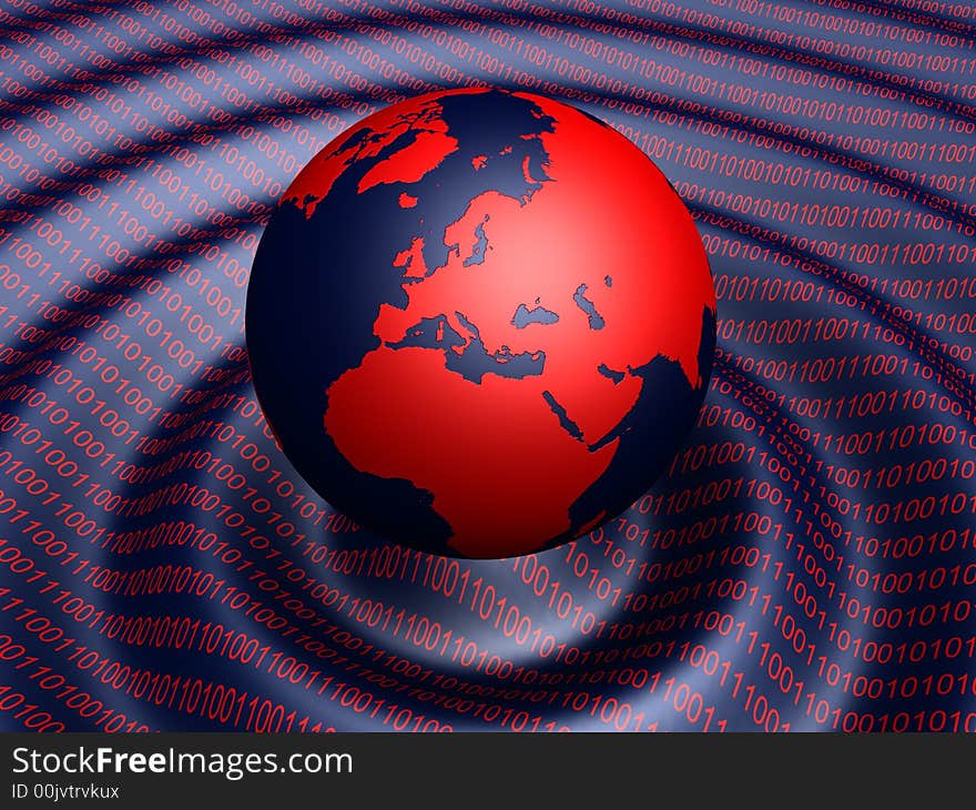 3d rendering illustration of binary code wave and earth. 3d rendering illustration of binary code wave and earth