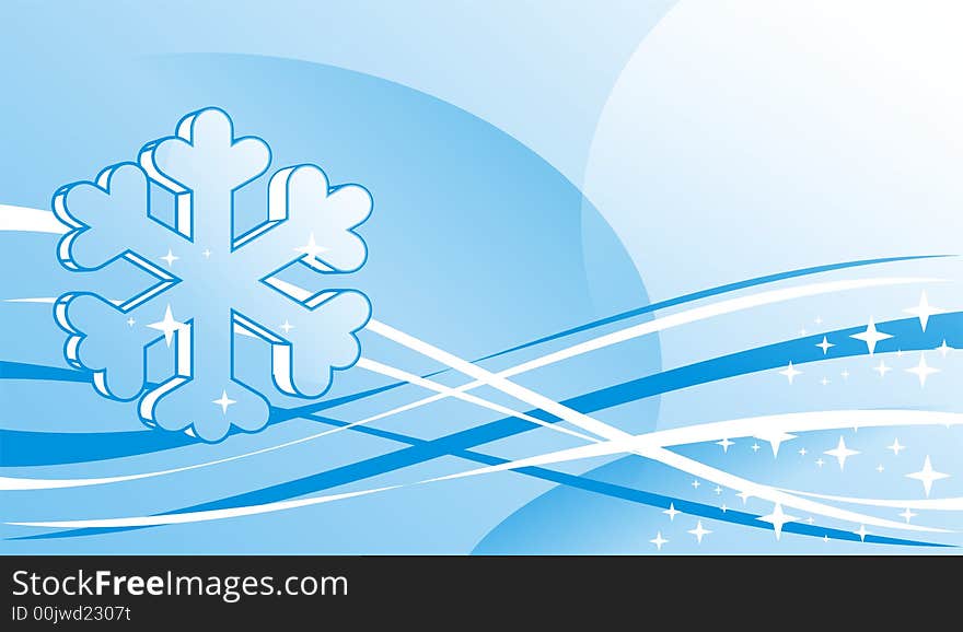 Large beautiful snowflake on a background of blue and white lines and gradient