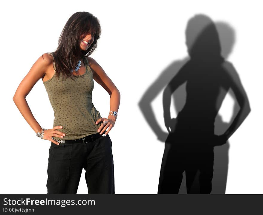 Beautiful Italian Woman in Pose - Whit silhouette Shadow. Beautiful Italian Woman in Pose - Whit silhouette Shadow