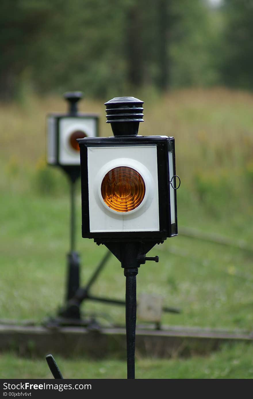 Yellow semaphore on the old railway