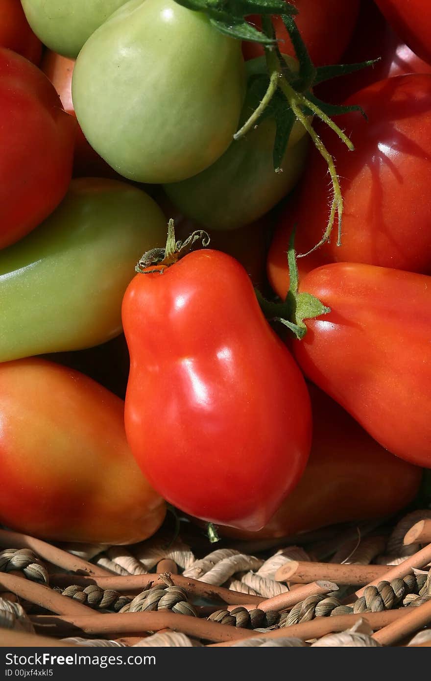 Roma tomatoes in a basket