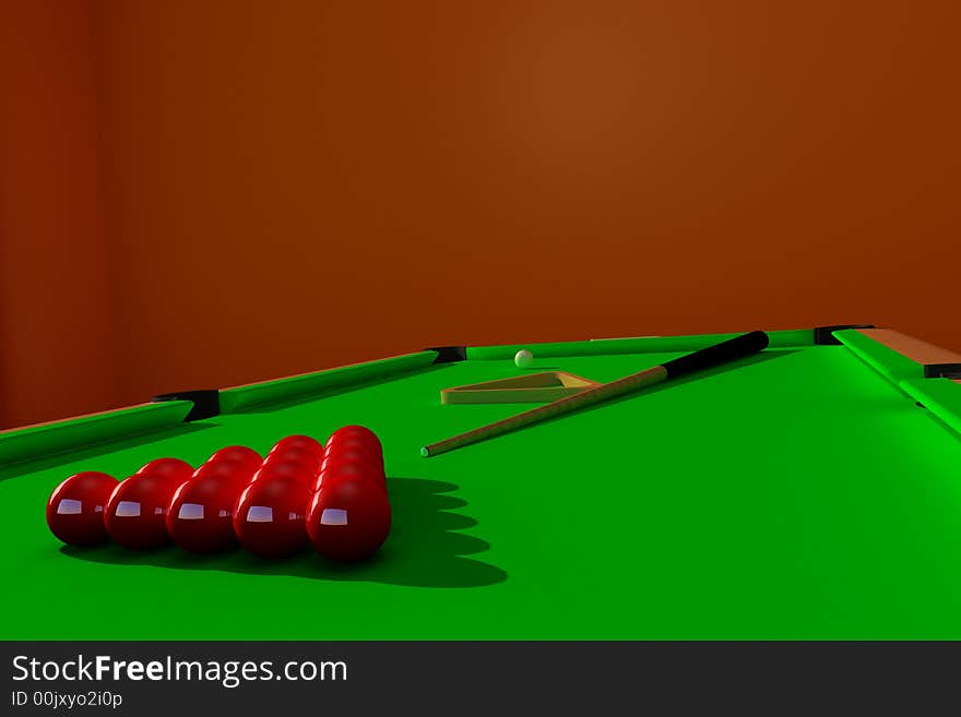 Pool with red balls and green table