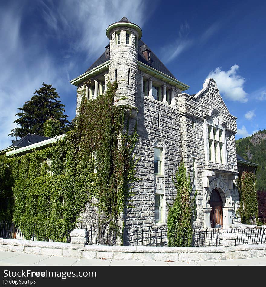 Corner view of the old city hall building in Nelson, British Columbia. Corner view of the old city hall building in Nelson, British Columbia