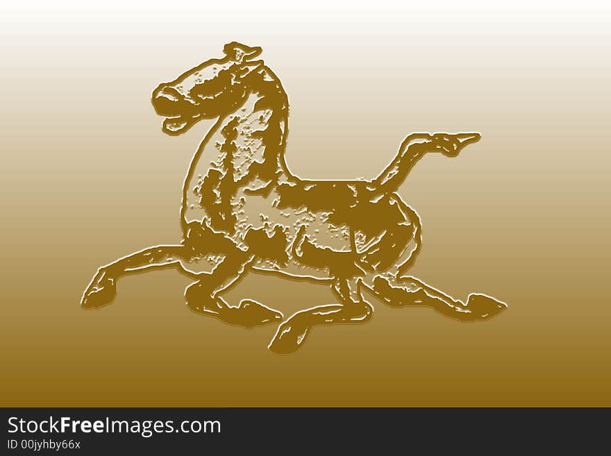 Emblem depicting a fantastic running horse.