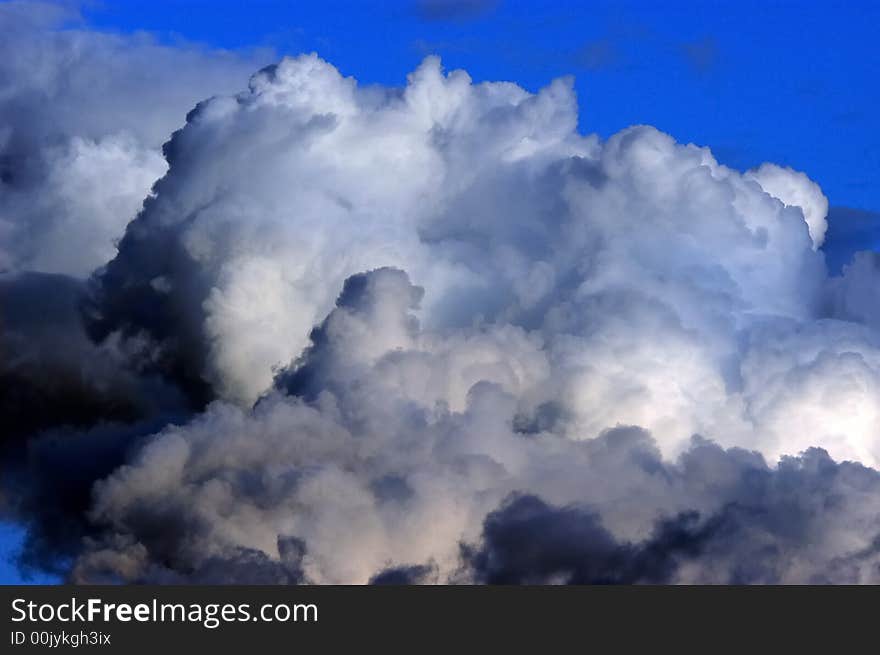 Dramatic hazardous atmosphere close up stormy clouds