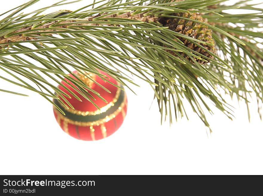 Christmas tree. decoration. evergreen branch with ball. Christmas tree. decoration. evergreen branch with ball