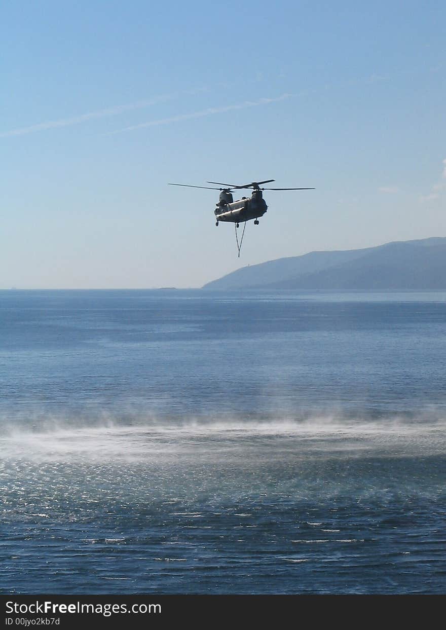 Helicopter over the Bay of Gibraltar while on exercise