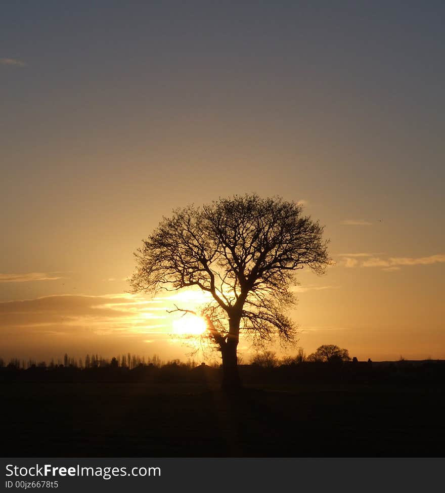 Sunset over fields in Cornwall