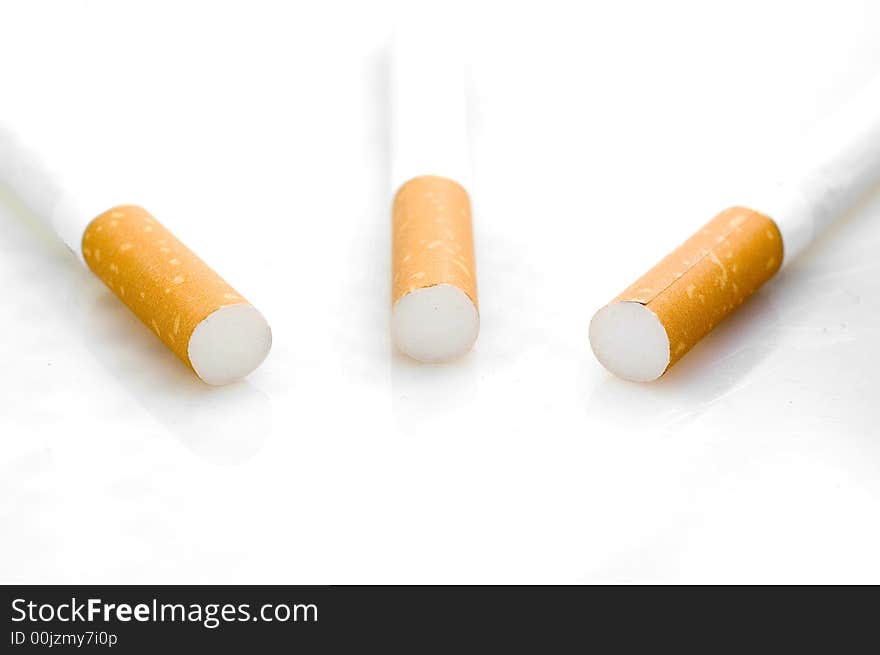 View on cigarettes filters.White background.