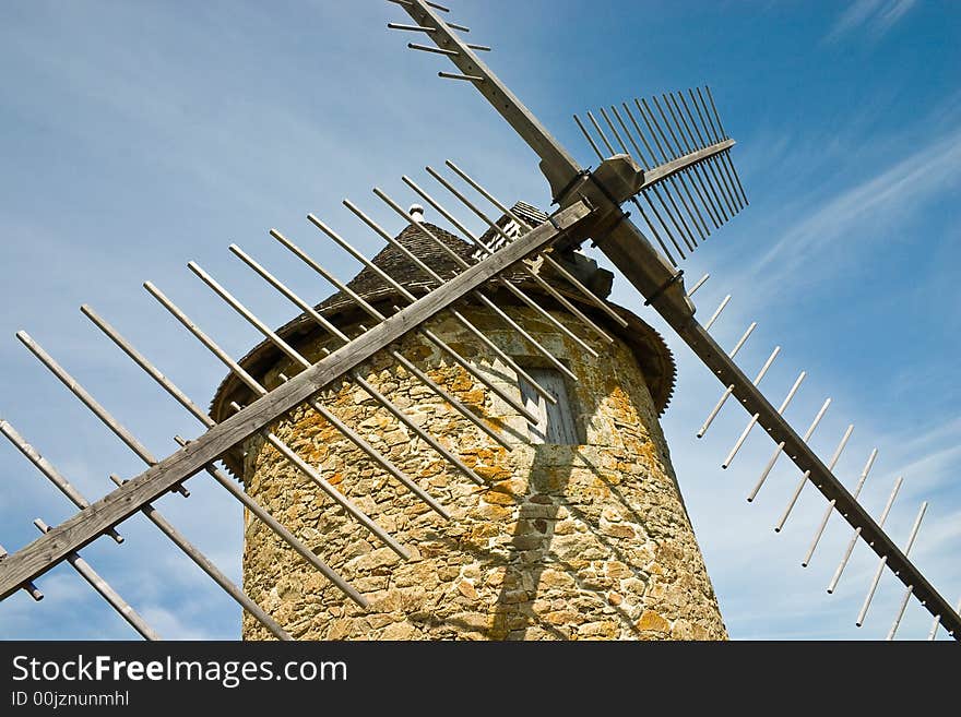 A view of a windmill built in Normandy, France