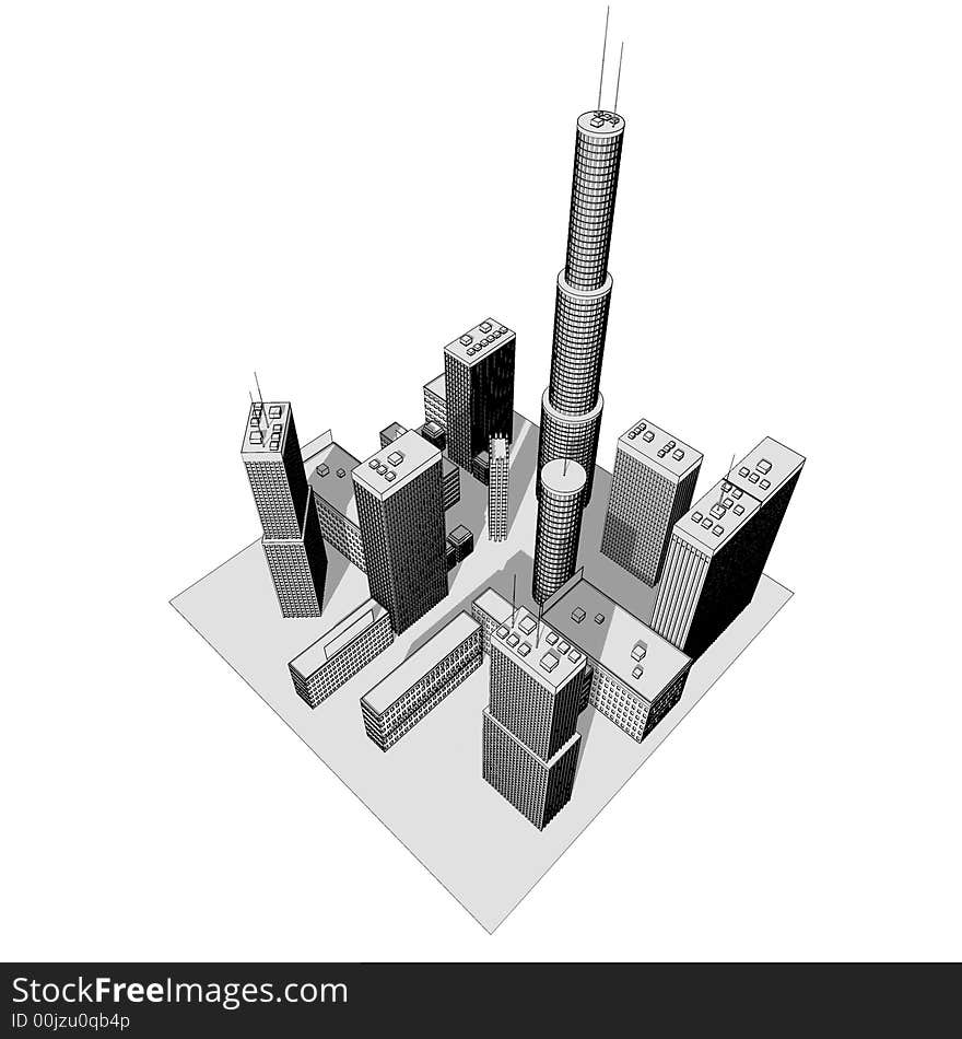 Isolated big skyscrapers on white background - illustration. Isolated big skyscrapers on white background - illustration