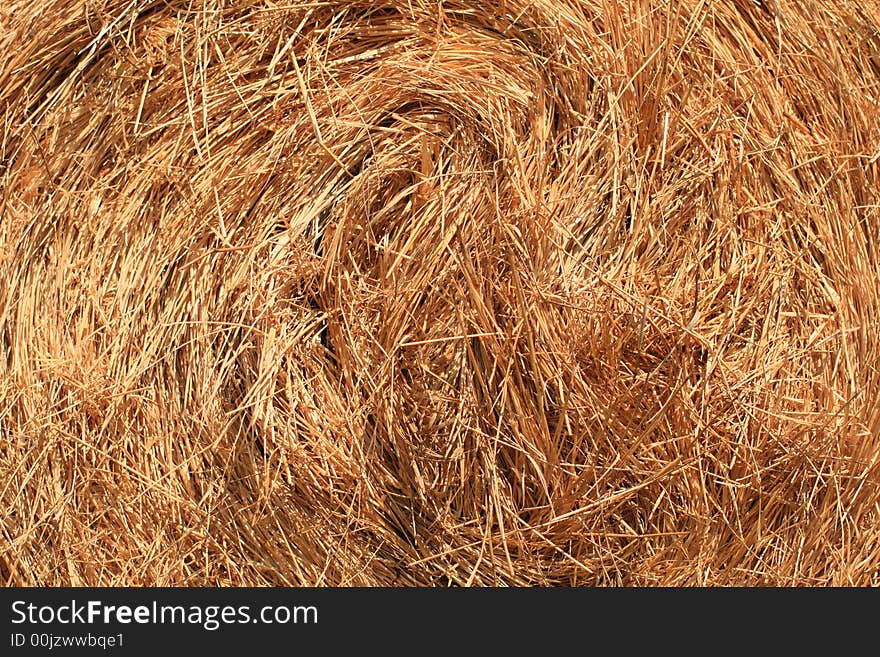 Detailed view of hay baled up.