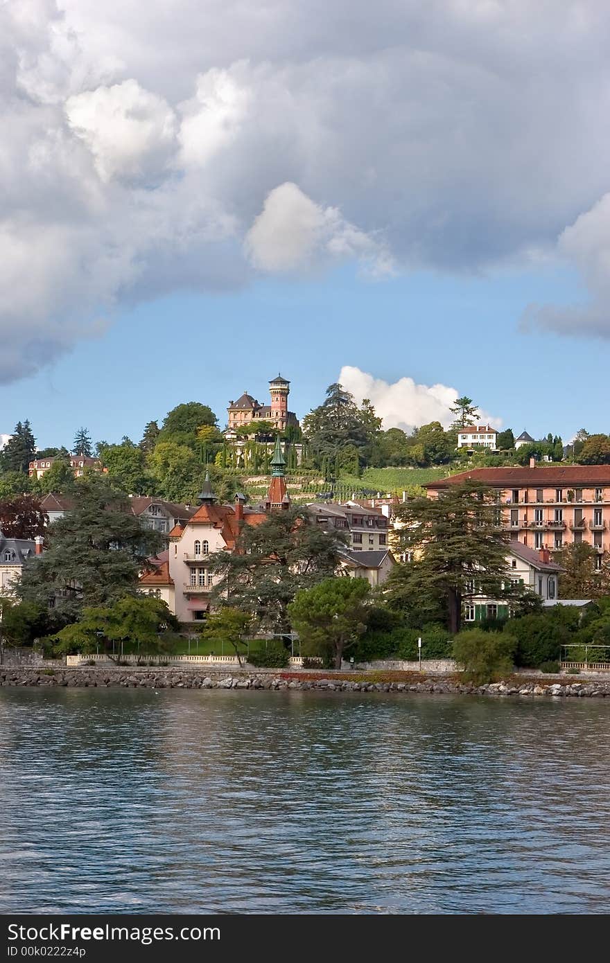 Fine coast of lake Leman from the floating steam-ship. Fine coast of lake Leman from the floating steam-ship