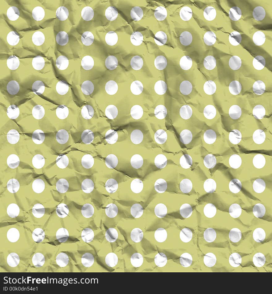 Wrinkled crumpled fabtic like background in pastel green with white dots. Wrinkled crumpled fabtic like background in pastel green with white dots