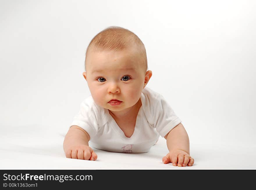 Sweet white girl under on white background. Sweet white girl under on white background