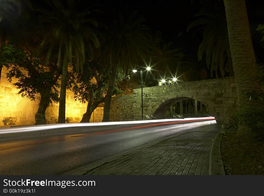 Street with bridge capture at night time. Street with bridge capture at night time