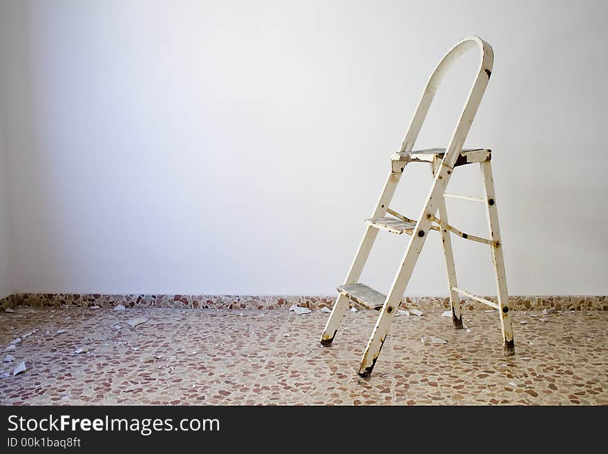 Staircase, under construction. Old oxidized iron. Staircase, under construction. Old oxidized iron