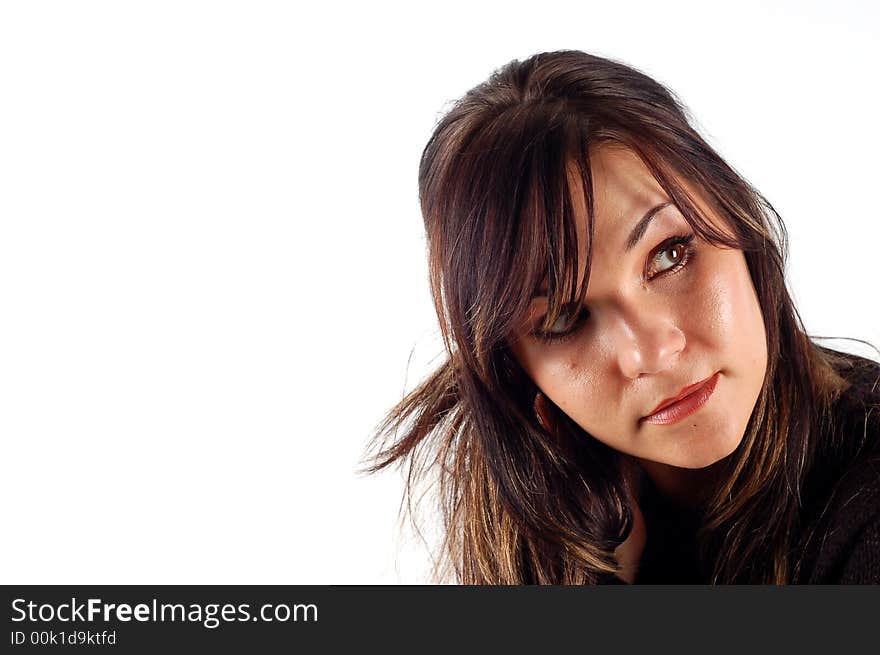 Beauty brunette woman on white background. Beauty brunette woman on white background