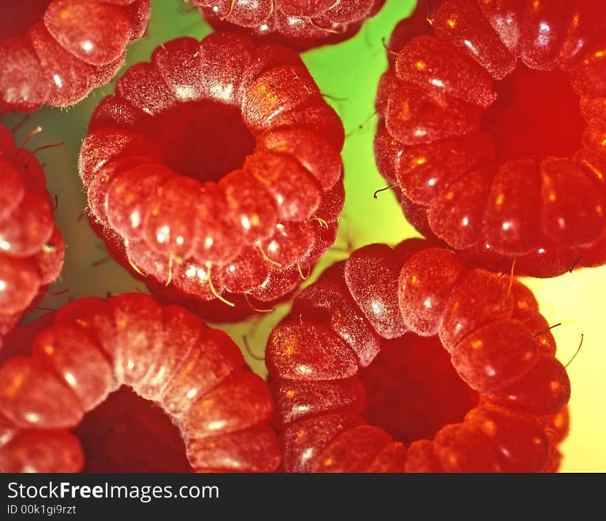 Red raspberry on a green background