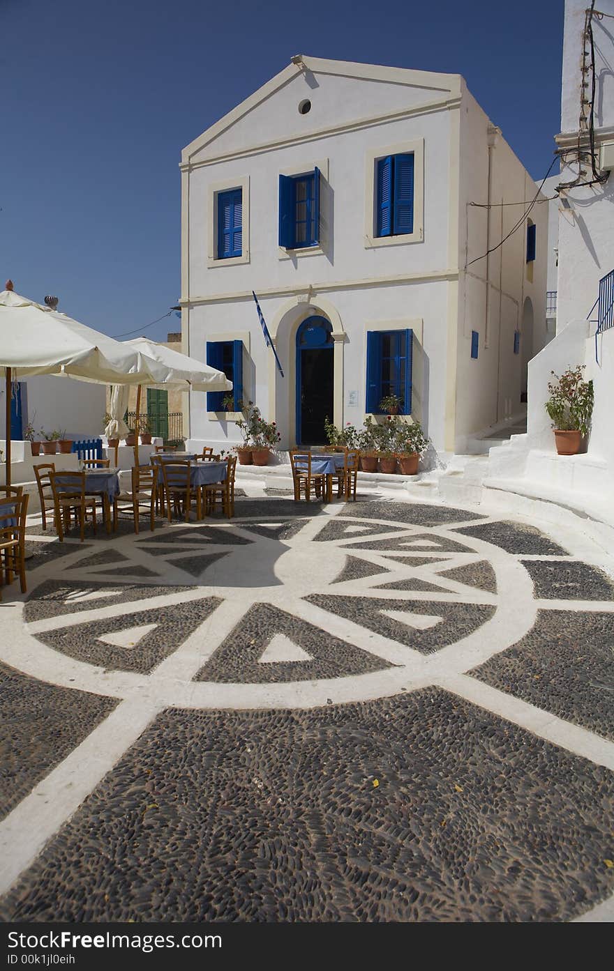 Cute typical greek house in blue white still