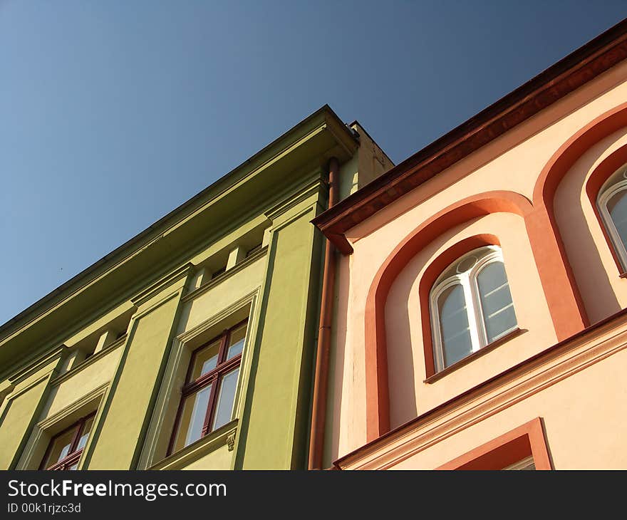 Colour historic tenements in Poland