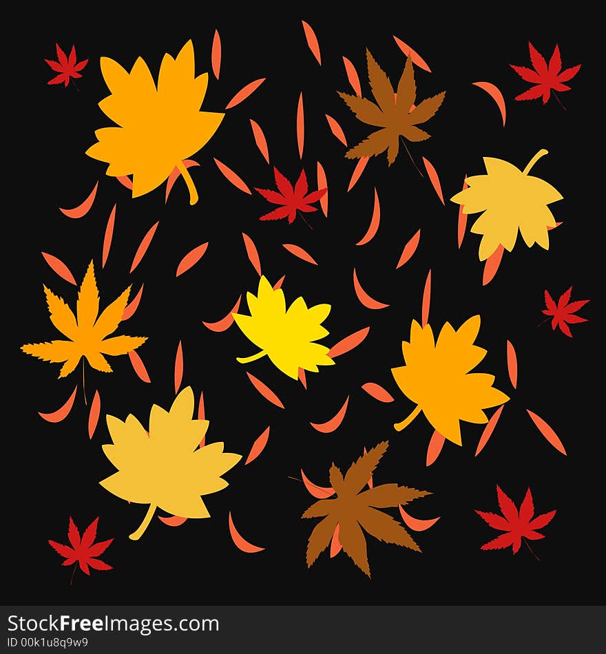 Bright autumn leaves scattered on black background. Bright autumn leaves scattered on black background