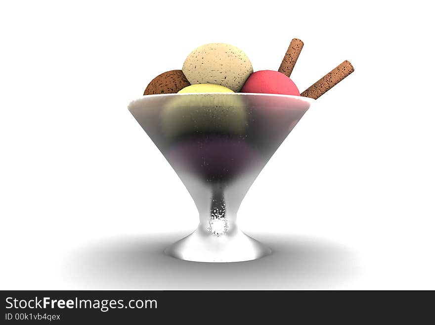 Ice cream in glass cup on white