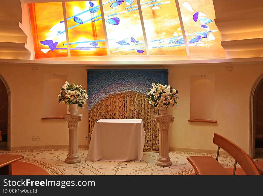 A small wedding chapel on a cruise ship. A small wedding chapel on a cruise ship