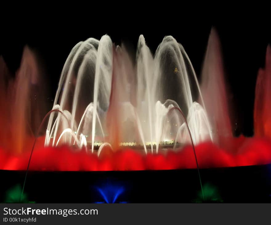 A fountain and light display in Barcelona, Spain.