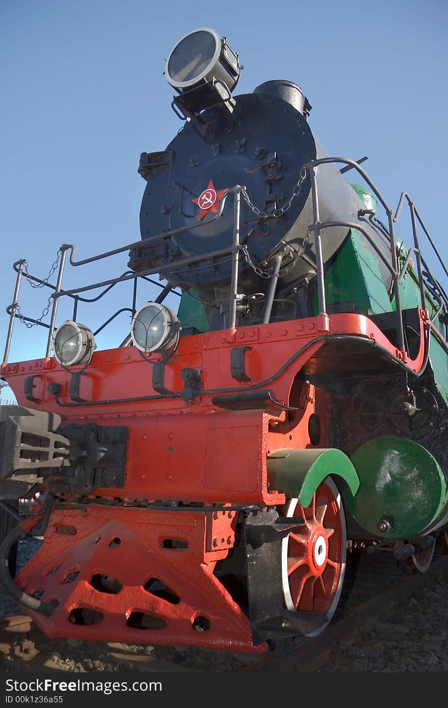 Old Russian steam locomotive at the railway station