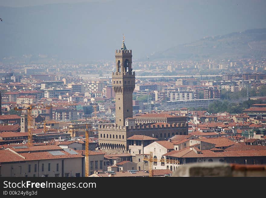 Landscape of Florece from Michelangelo Square, you can see the Pitti's palace site in Signoria Square, in background the fiesole hills. Landscape of Florece from Michelangelo Square, you can see the Pitti's palace site in Signoria Square, in background the fiesole hills