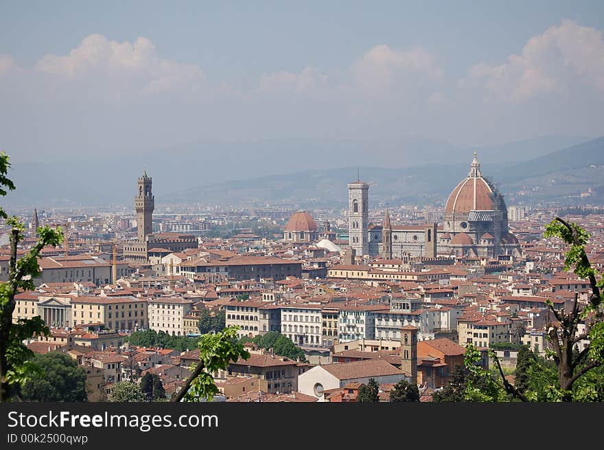 Landscape of Florece from Michelangelo's Square, you can see the Giotto Tower and the Brunelleschi's Couple, in background the fiesole hills. Landscape of Florece from Michelangelo's Square, you can see the Giotto Tower and the Brunelleschi's Couple, in background the fiesole hills