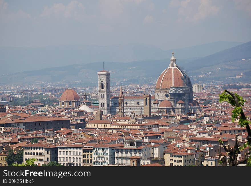 Landscape of Florece from Michelangelo's Square, you can see the Giotto Tower and the Brunelleschi's Couple, in background the fiesole hills. Landscape of Florece from Michelangelo's Square, you can see the Giotto Tower and the Brunelleschi's Couple, in background the fiesole hills