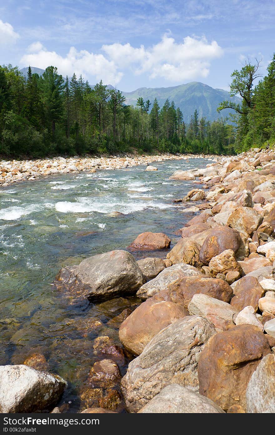 View of mountain river Selenginka (Sayan's mountain range)