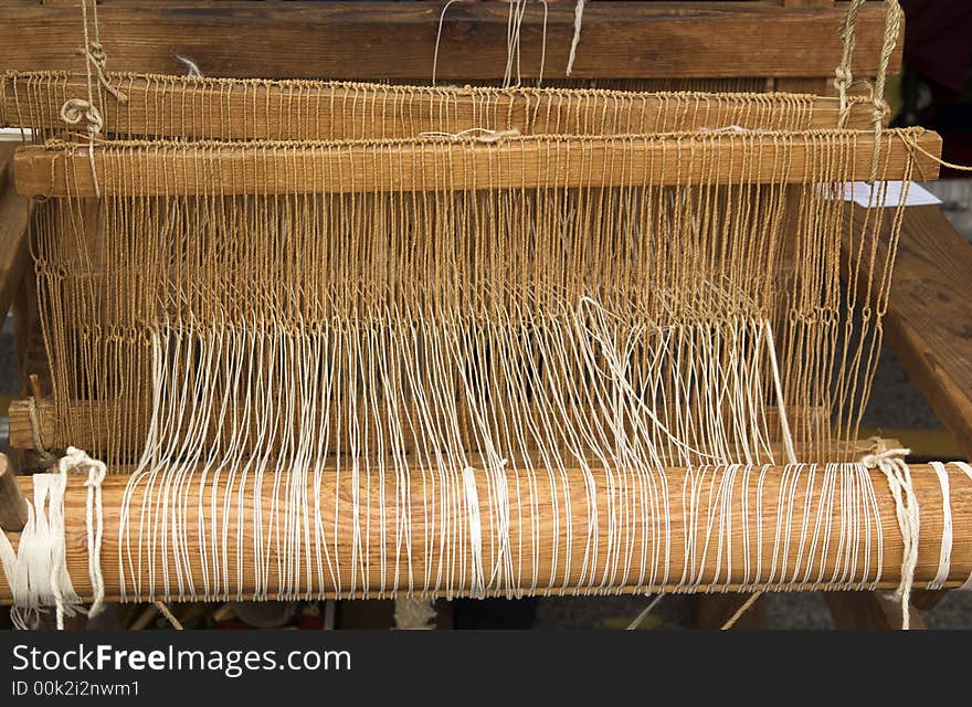 Native American rustic wooden loom. Native American rustic wooden loom