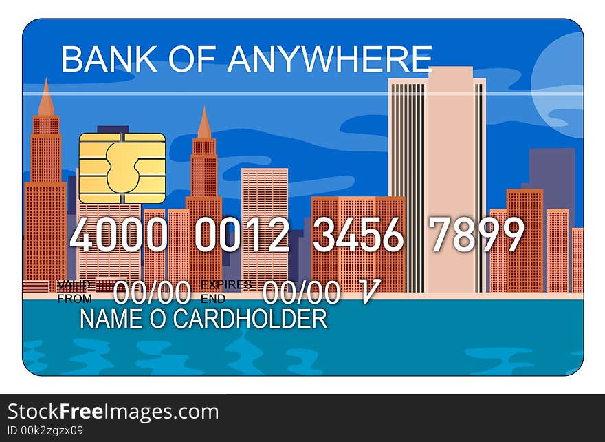 Vector illustration of a Credit card with skyscrapers skyline