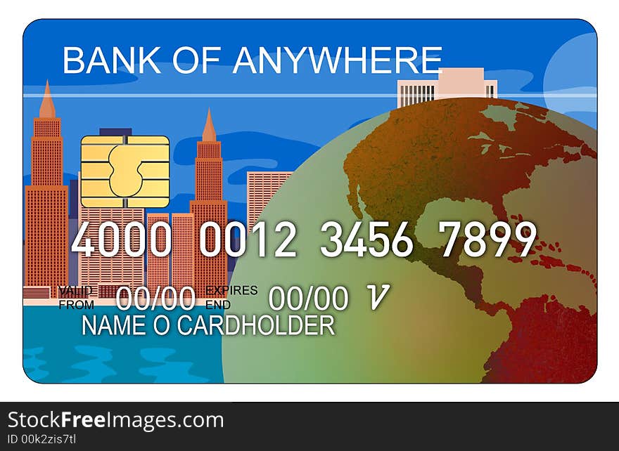 Credit card with buildings map