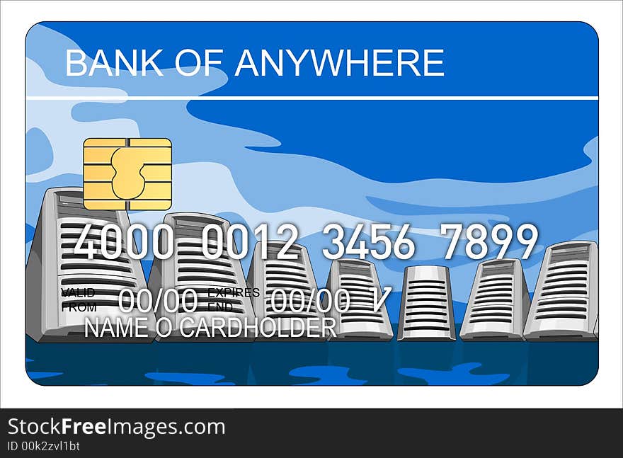 Vector illustration of a Credit card with computer server skyline