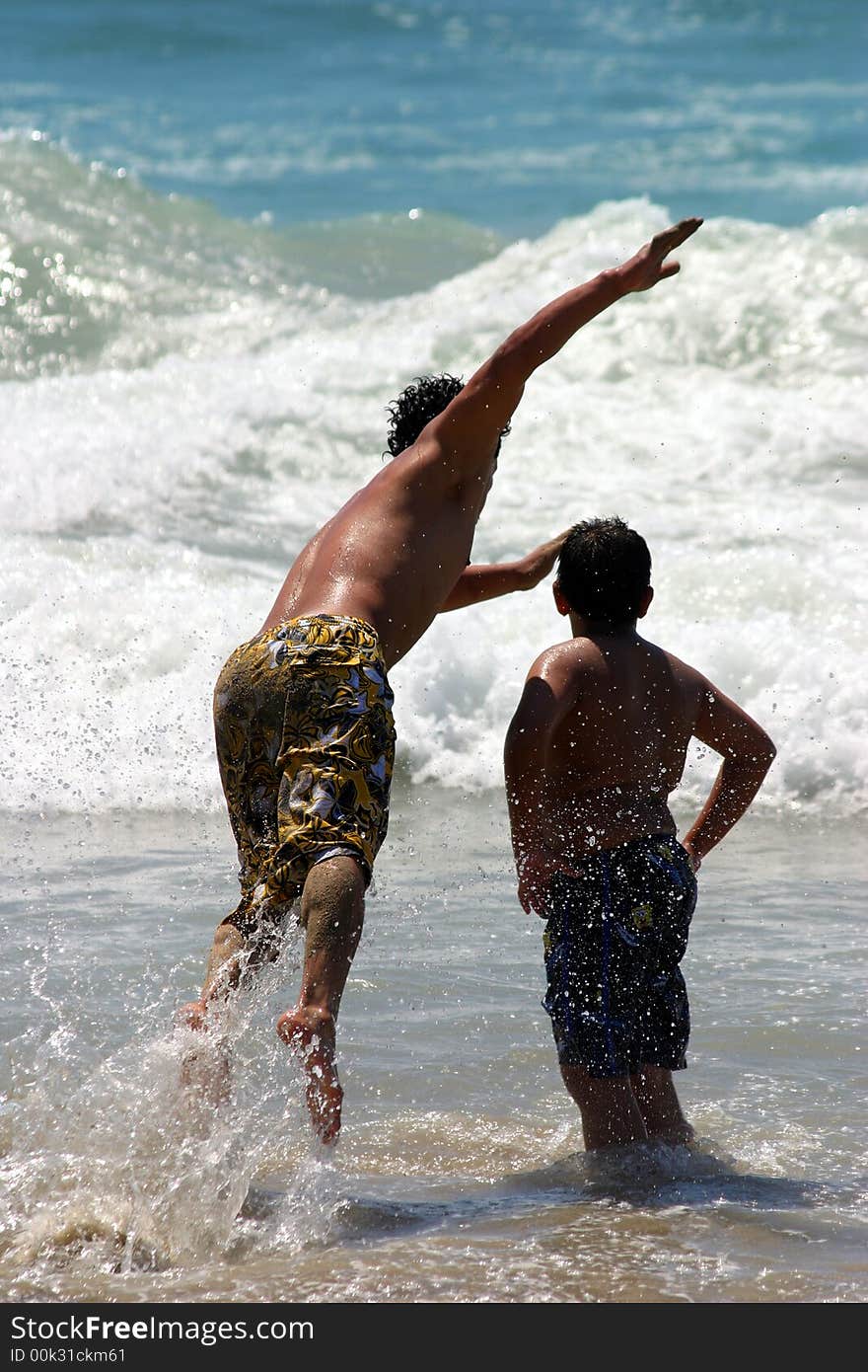 Jumping into the ocean