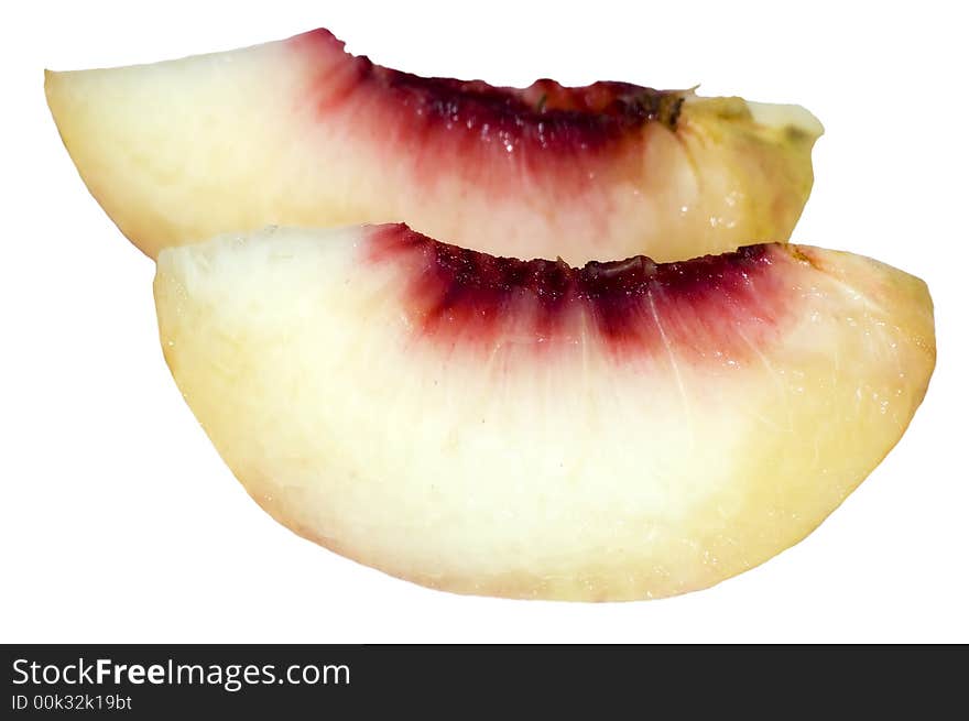 Isolated two slice of peach on white background