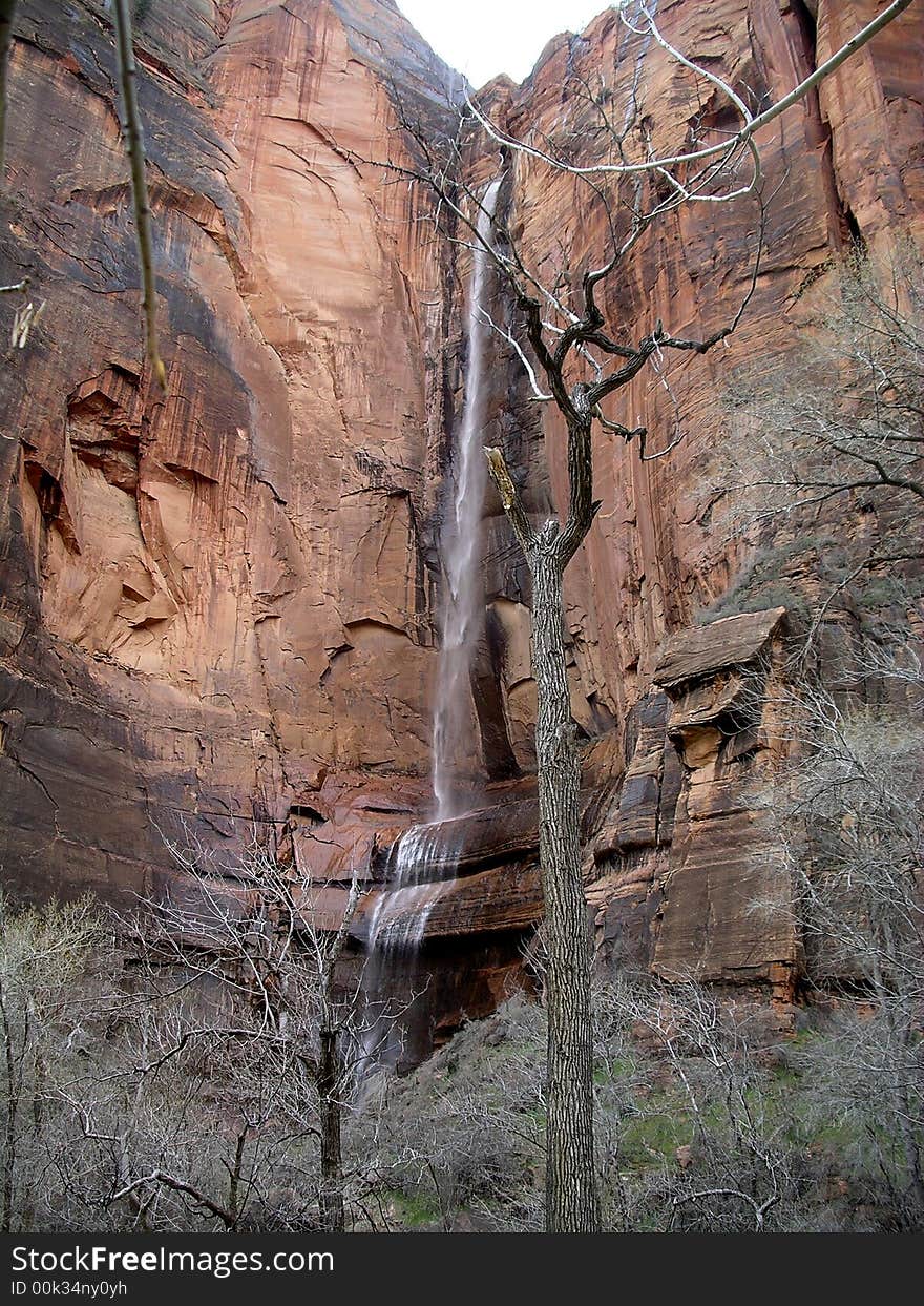 All the snow melted in Zions and there were several waterfalls that would appear from the draining water. This was one I stumbled upon. All the snow melted in Zions and there were several waterfalls that would appear from the draining water. This was one I stumbled upon.