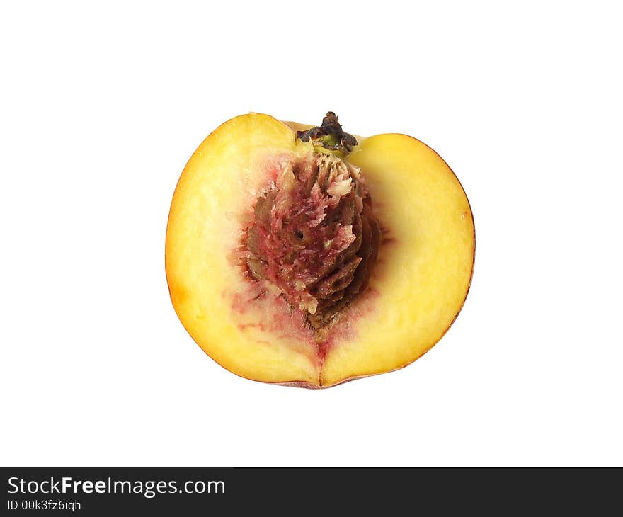 Half of tasty juicy peaches on a white background. Half of tasty juicy peaches on a white background